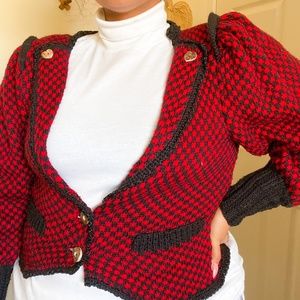 Vintage Red and Black Women Knitted Sweater Top